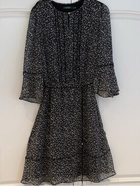 Ralph Lauren Black and White Floral Midi Dress